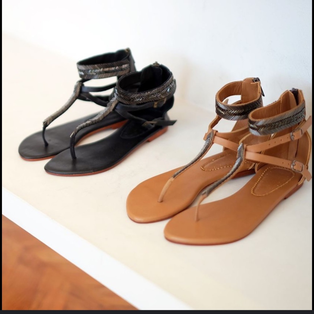 Uma and Leopold Canguu black beaded Leather Sandal size 37 rare